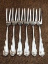 6 VINTAGE A1 SILVER PLATED TABLE FORKS BY THOMAS TURNER, DATED 1925 ART DECO