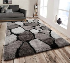 Luxury Pebbles Silver 3D Carved Shaggy Fluffy Non-Slip Floor Rug for Living Room