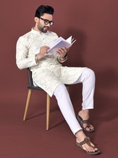 Indian Men's White Kurta Silk
