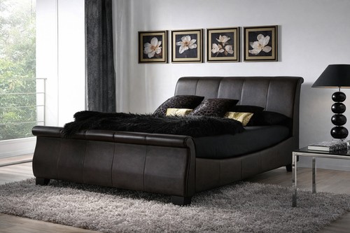 Double leather sleigh bed - double,