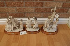 Auro Belcari 3 Porcelain Ornaments Wishing Well Boy & Girl Bench Playing Dress