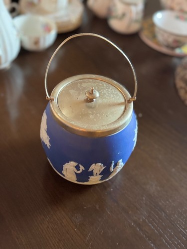 Antique blue jasperware jar - antique,