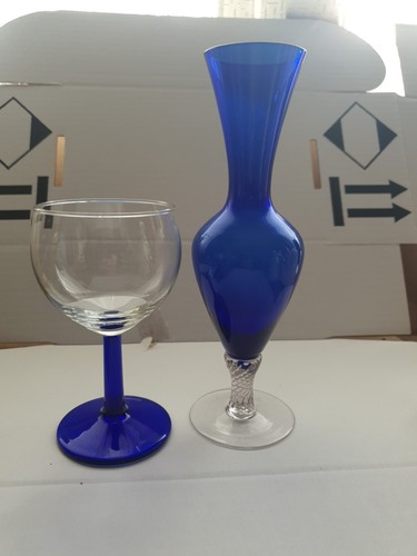 Two vintage cobalt - two, glass