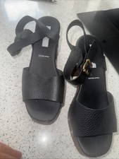 Marks & Spencer Clog Style In Black Leather With Wood Effect Heel! Size 4.5