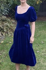 Vintage House of Bianchi S M Blue Velvet Puff Sleeve Party Dress