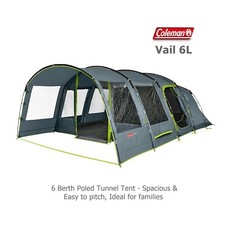 Coleman Vail® 6L Tent - Spacious, 6 Berth, Poled Family Tunnel Tent