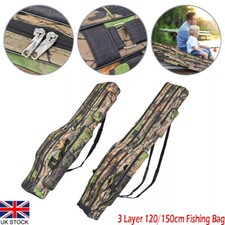 3 Layer 120/150cm Folding Fishing Rod Holdall Bag Carry Case For Rods & Reels UK