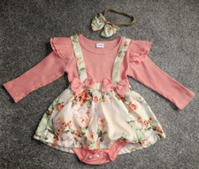 GIRLS 9-12M PRETTY DRESS/SKIRT/BODYSUIT & MATCHING HAIR BAND ROMANY NEW W O TAGS