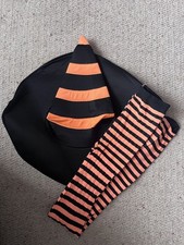 Ladies/Kids Witches Hat Orange/Black Striped & Tights