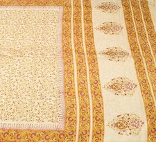 Sushila Vintage Cream Saree 100% Pure Silk Printed Floral 5 YD Soft Craft Fabric