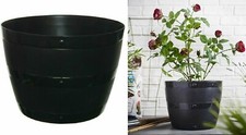 Plastic Plant Barrel Planter Tub Pot Garden Patio Out Indoor Flower Tray Black