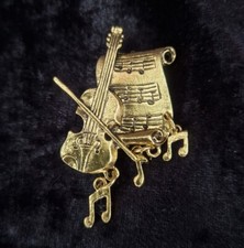 Violin Sheet Music Notes Charm Brooch Gold Tone Vintage Inspired Gift Musical