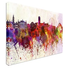 Sheffield skyline in watercolor 40x20inches, Canvas Wall Art Picture Print