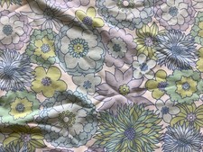Vintage 70s Sheet Double Floral Blue Green Lilac