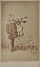 CDV YOUNG MAN WITH PENNY FARTHING HIGH WHEEL BICYCLE ANTIQUE PHOTO VICTORIAN 