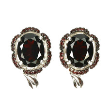 Silver Earrings Red Garnet