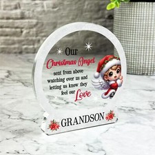 Grandson Cute Little Angel Christmas Memorial Gift Snowglobe Keepsake Plaque