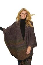 Ladies Celtic Ruana Shawl Turf Brown Irish Handwoven 85% Lambswool 15% Nylon