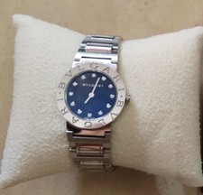 Bvlgari Ladies Watch Stainless Steel, Black Blue Dial Face With Diamonds 