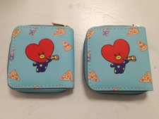 BT21 Tata Pizza Wallet Coin Purse Blue Zippered Small Pouch x 2
