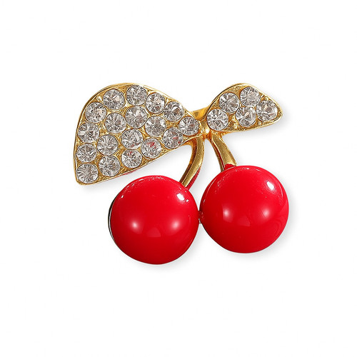 Red cherry brooch gold - cherry,