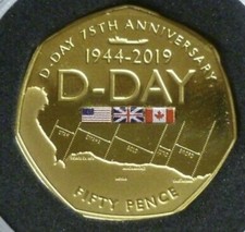 24ct Gold Plated 2019 GIBRALTAR 75th Anniversary of D-Day 50p Pence New Coin 24k