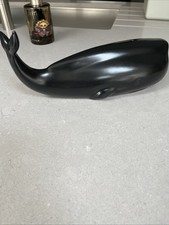 Black Ceramic Whale Coin Money Box with Rubber Stopper Piggy Bank 11 Inches Long
