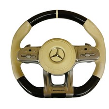 Mercedes Benz Steering Wheel AMG Flat Bottom White Leather C, E, S-Class