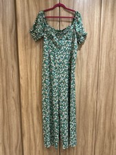 QED London Button Front Wide Leg Jumpsuit in Green Floral Print | Size 16 | £54