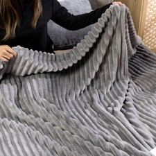 Large Grey Faux Fur Throw Sofa Bed Soft Warm Fleece Blanket For Sofa Bed UK