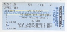 U2 8/11/01 Manchester England MEN Arena Concert Rare Ticket Stub! U-2 Bono