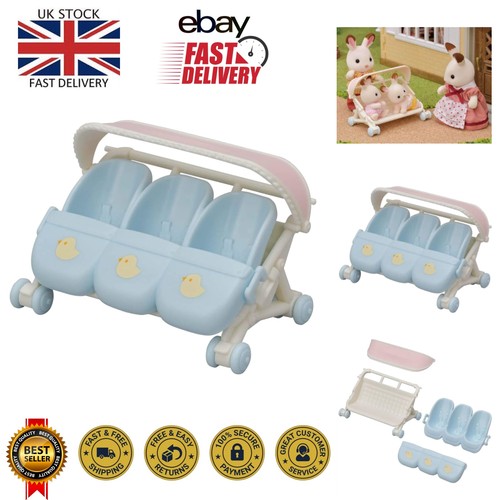 Blue triplet doll stroller - blue,
