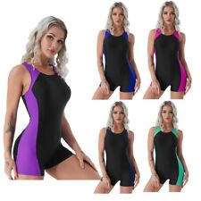 Swimming Costume Women's Wetsuit Swimsuit One Piece Color Contrast Short UK