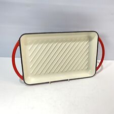 Skillet Griddle Plate Cherry Red Enamel Cast Iron Pro. Cooking 15" x 8.5" 2.3kg