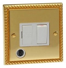 Georgian Brass 13A Switched Spur Flex Outlet White Insert Contactum 3368GBW