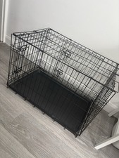 Black Metal Dog Crate Large Folding Powder-Coated 36x24x22 Inches