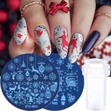 7PCS Nail Stamping Plates Stamper Scraper Set Christmas Art Transfer Tool Kit 