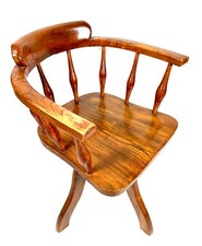 Antique Elm Wooden Captains Office Desk Chair / Swivel / Home Office c.1920