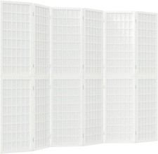 6 Panel White Shoji Room Divider 240x170cm Folding Wooden Privacy Screen Japanes