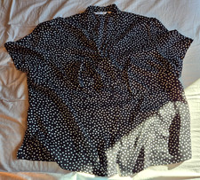 Simon Jersey Black w White squares Blouse Short Tie at Front Sleeves Size 24