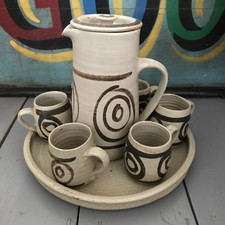 1970's Vintage ABATY Welsh Studio Pottery Stoneware Coffee Set Mid Century Mod