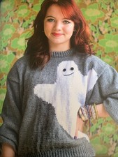 Knitting Pattern Ladies Ghost Jumper Halloween Idea DK for Animal Charity