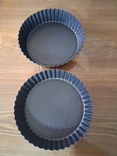 X2 Deep Non-Stick Fluted Flan & Tart Tin  Deep Quiche Pan with Loose Base - 24cm