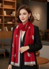 Robin Bird Print Wool Frayed Scarf Winter Festive Design Shawl 8177