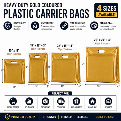 Gold plastic carrier bags - gold,