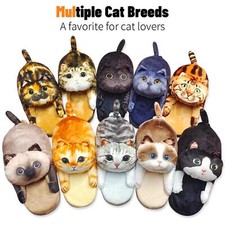 Cat Shaped Plush Slippers Fluffy Slip On Sliders Flat Shoes Gift For Cat Lovers