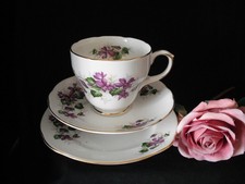 Duchess Violets Bone China Trio Tea Cup Saucer Plate Vintage