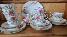 Vintage CLARE Bone China Floral TEA SET for 6  Excellent Condition Pink Flowers