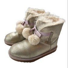 Ugg Gita Pom-Pom Boots Metallic Gold Big Girls size 4
