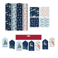 4 Rolls Woodland Christmas Wrapping Paper 4M Fox Deer Gift Wrap 16 Matching Tags